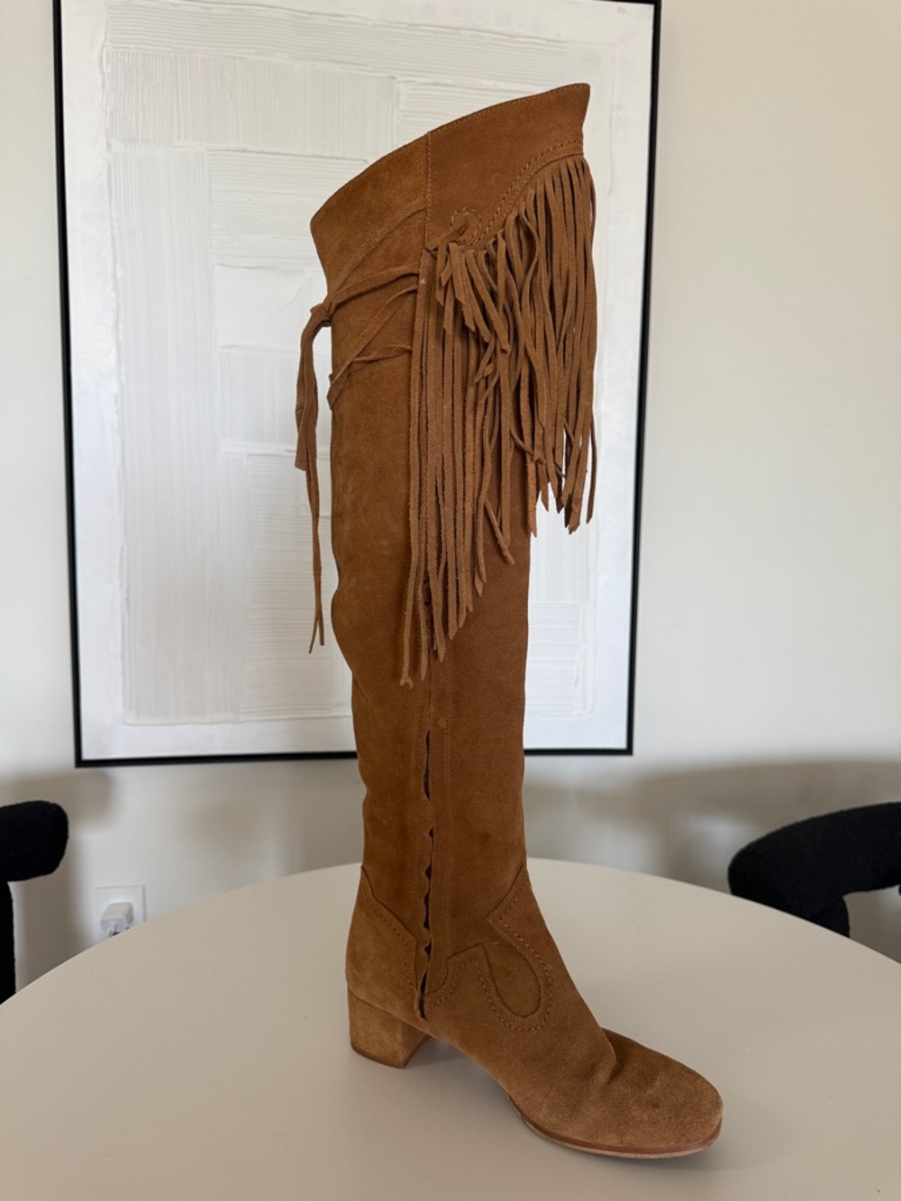 ZARA Festival Fringe Over-the-Knee Suede Boots - Tan - Picture 5 of 12